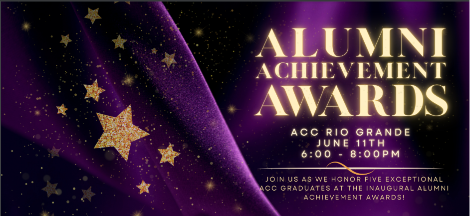 Alumni Achievement Awards - June 11 6-8pm on top of lush purple curtains and surrounded by stars